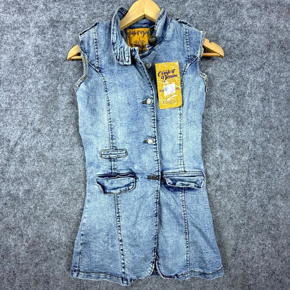 Vintage Comfort Denim Dress Womens Small Blue Y2K Grunge Collared Button Front